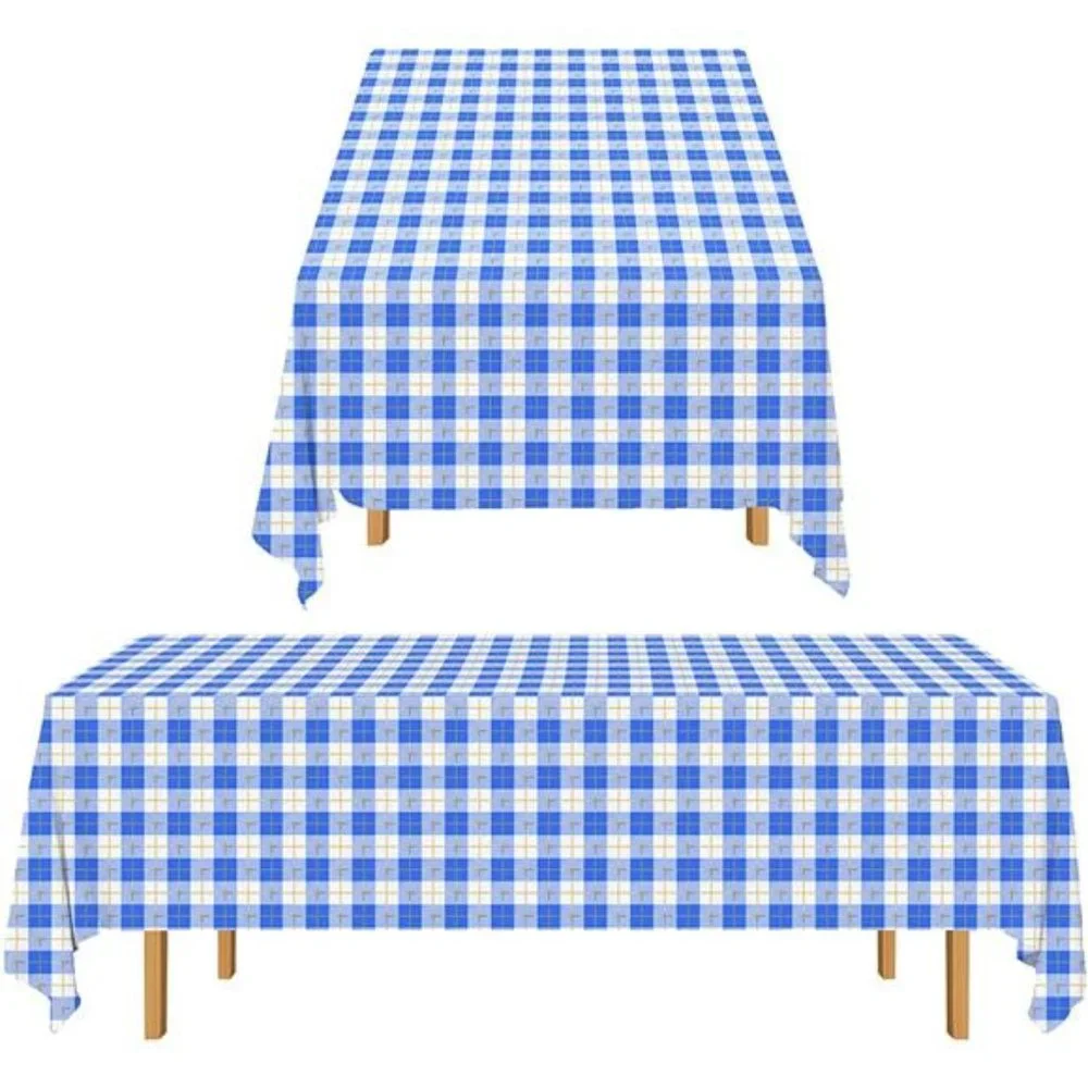 3PCS Blue and White Gingham Checkered Tablecloth 54X108Inch Disposable